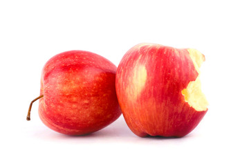 red apple with missing a bite on white background healthy apple fruit food isolated
