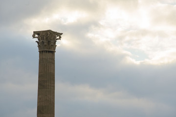 Corinthian column of a temple in Athens, Greece at dawn