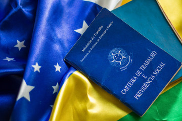 Brazilian work document and social security document  with the Brazilian flag