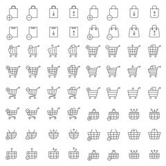 Shopping cart or shop basket vector icons for web merchandise and e-commerce
