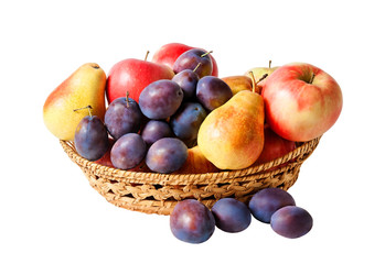 Fototapeta na wymiar Basket with fruits isolated on white background