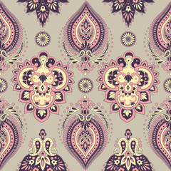 seamless pattern with ethnic flowers. Vector Floral Illustration in asian textile style
