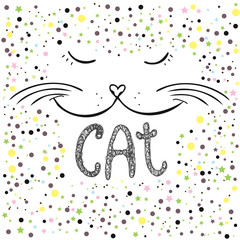 Cute cat, Hand drawn  T-shirt design or greeting card.
