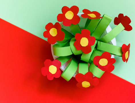 Paper kreativity flowers. Children gift for mother day.