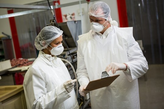 Butchers interacting with each other