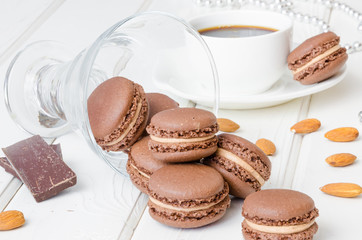French traditional dessert chocolate macarons with coffee cream