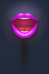 Night club Poster. Female mouth on dark Background. Party Invitation and flyers. Sexual woman. Vector Illustration.