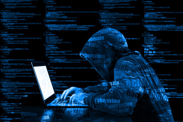 Hoody hacker cybersecurity blue computer code information securi