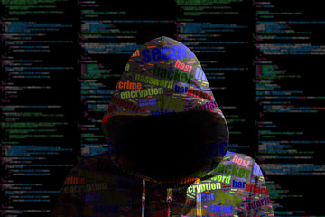 Hoody hacker cybersecurity colored computer code information sec