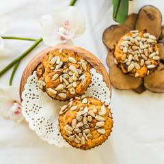 gluten-free muffins with dates and sunflower seeds,top view