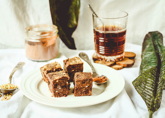 raw brownie with figs and green buckwheat, vegan diet