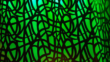 Schwarzes geschlunges Muster auf grünem Hintergrund