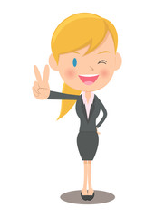 ピースサインの女性会社員