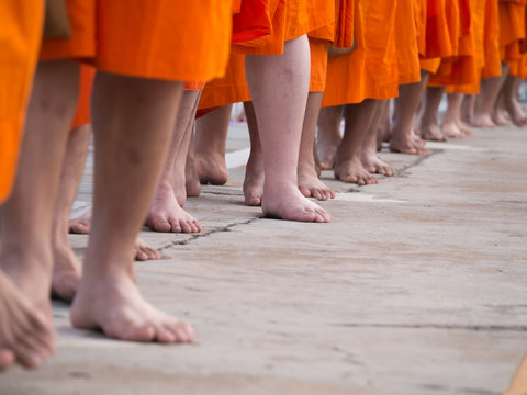 Monks were Walking Bare Feet
