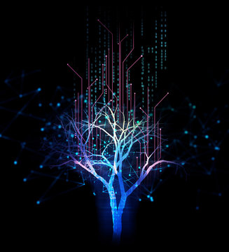 digital tree on technology background illustration
