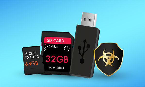 SD card Micro SD card and  usb flashdrive  with a protection shield antivirus computer