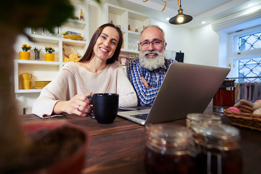 Couple enjoying tea together spending time in a friendly atmosph