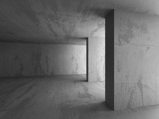 Dark concrete empty room. Modern architecture design