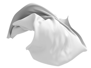 Flying white silk fabric with folds