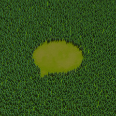 Forest speech bubble / 3D illustration of speech bubble shaped clearing in coniferous forest © grandeduc