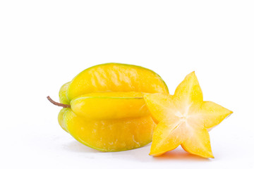 Naklejka na ściany i meble yellow star fruit carambola or star apple ( starfruit ) on white background healthy star fruit food isolated 