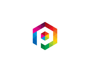 Letter P Colorful Triangle Pixel Initial Logo Design Element