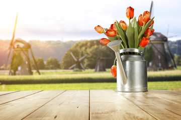 wooden table and spring time 