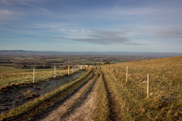 Footpath on Wolstonbury Hill, South Downs, Sussex, England, UK.