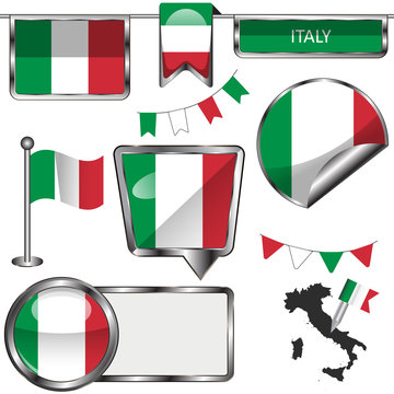 Glossy icons with flag of Italy