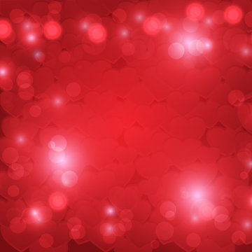 Vector red hearts bokeh background for valentines