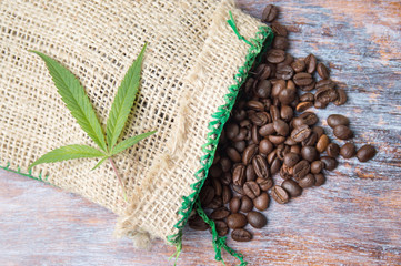 Marijuana plant and coffee beans