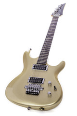Fototapeta na wymiar Classic gold electric guitar isolated against white background