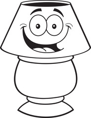 Black and white illustration of a smiling lamp.
