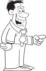 Black and white illustration of a man pointing.