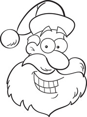 Black and white illustration of a Santa Claus head.