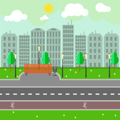 Empty town landscape and road on street vector illustration.