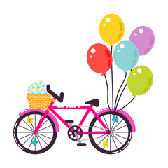 Pink girlish gift bicycle vector illustration.