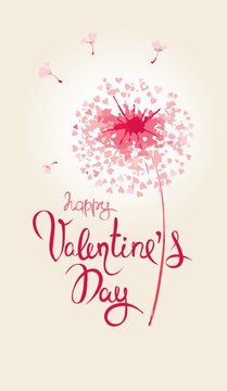 Valentine card / Air dandelions with hearts parachutes, vector illustration