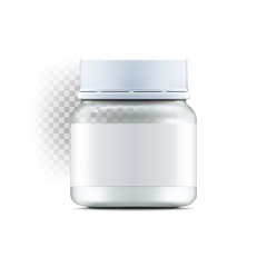 Realistic glass jar with with jam, configure or honey. Food bank.Transparent banks. Empty containers vector illustration. Mock up mason jar with design label or badges