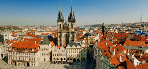 Obraz premium Prague, view of Old Town Square and Church of Mother of God from Clock Tower, Czech Republic