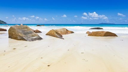 Rocks of Anse Lazio tropical beach Seychelles