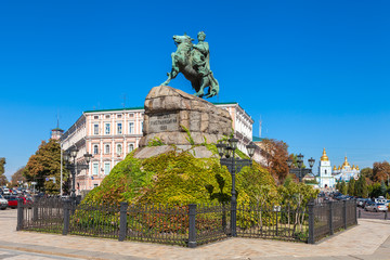 Monument to Khmelnitsky on Sophia Square, Kiev, Ukraine.