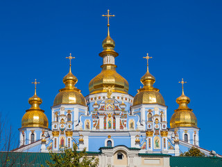 Fototapeta na wymiar St Michael Golden Domed Cathedral on blue sky, Kiev, Ukraine.
