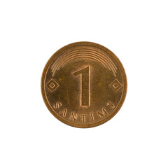 one latvian santims coin (2008) isolated on white background