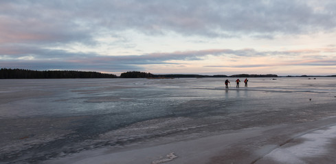 Ice skating in the countryside from Sweden at sunset