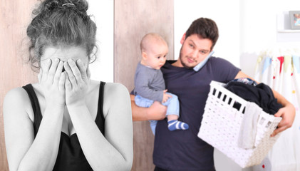 Young mother suffering from postpartum depression