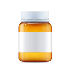 Realistic glass jar with with jam, configure or honey. Food bank.Transparent banks. Empty containers vector illustration. Mock up mason jar with design label or badges