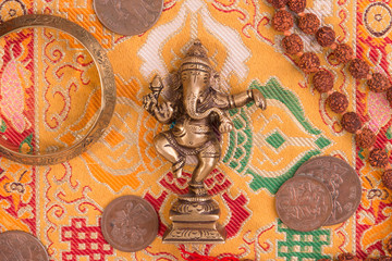 Indian background with various ritual objects