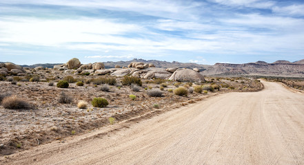 Mojave Desert road in sunset