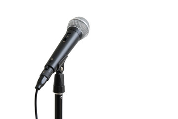 Obraz premium Microphone on stand isolated on white background.